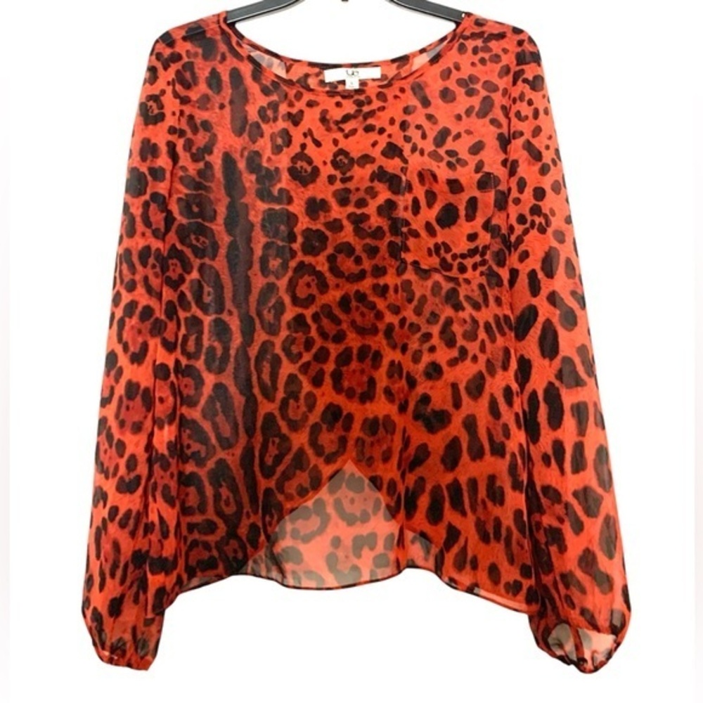 Leopard Print Sheer Women's Top - Red and Black